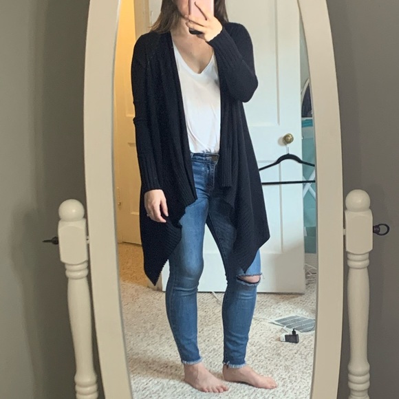 Zara Knit Waterfall Open Front Cardigan Black Sm - Picture 2 of 9